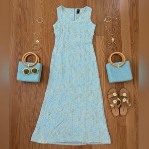 GAP Dress Adorable‎ Blue Yellow Floral Spring Summer Dress Slit Easter Holiday